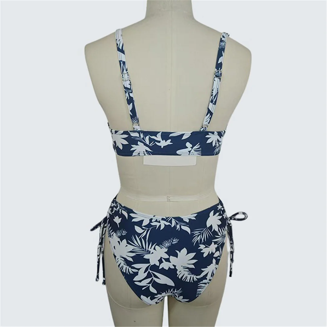 S - XXL, bedruckter Bikini mit V-Ausschnitt, Damen-Badeanzug, zweiteiliges Bikini-Set, Damen-Badebekleidung, hoch geschnittene Beine, Badeanzug, Schwimmbekleidung V7495. – Detail 9