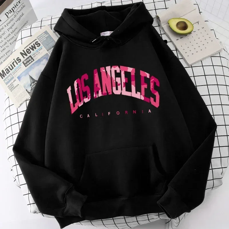 Los Angeles Letter Printed Hoodies Autumn Winter Long Sleeve Hoodie Pullovers Fashion Hip Hop Streetwear Women's Sweatshirts Top