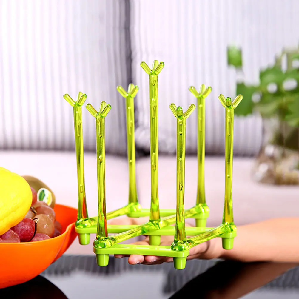 Plastic Cup Holder Folding Pull-out Drain Glass Bottle Cup Holders Cup Storage Rack for (Green)
