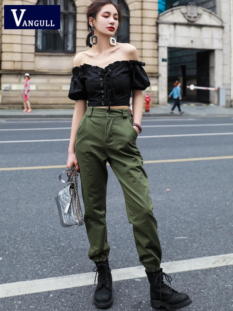 

Vangull Spring Casual Army Cargo Pants Women High Waist Loose Loose Joggers Female Streetwear Punk Pocket Ladies Zipper Trousers