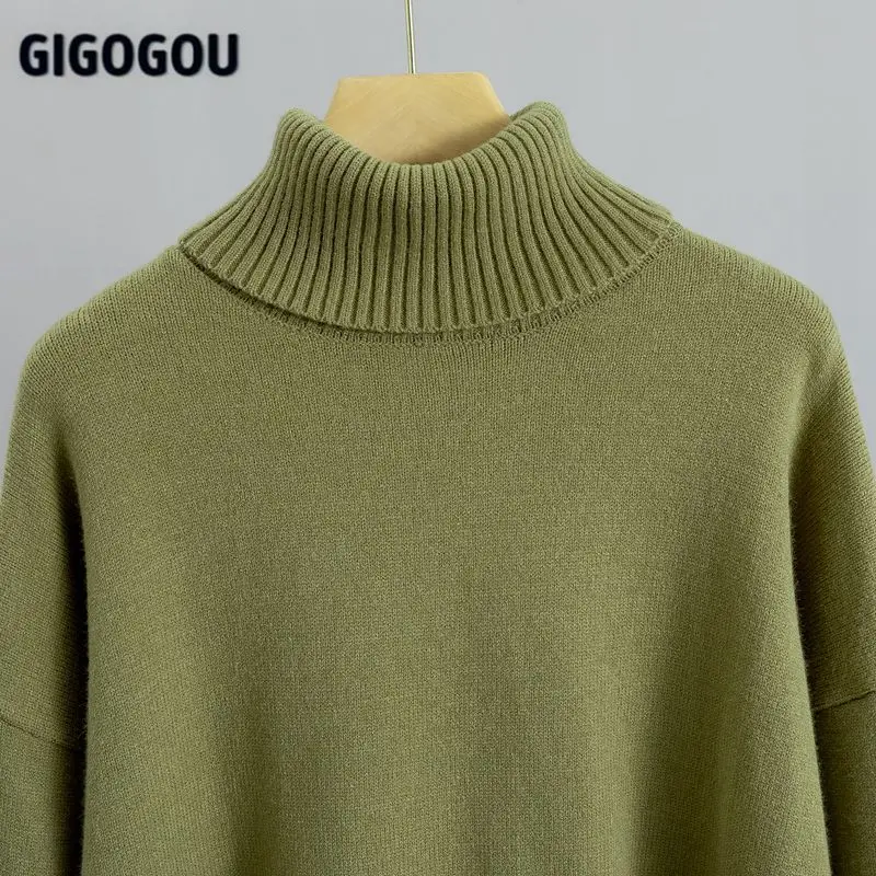 GIGOGO Oversized Women Cashmere Turtleneck Sweater CHIC Basics Knitted Jumpers Top Autumn Winter Warm Female Pullvers Sweater