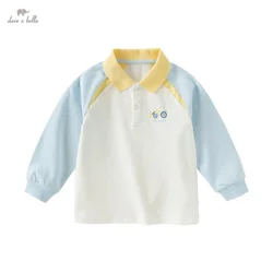Dave Bella Spring Autumn Boys' Polo Shirt Long Sleeve Casual Cotton T-shirt Kids Sky Blue Outdoor Polo Shirt Top DB1250265