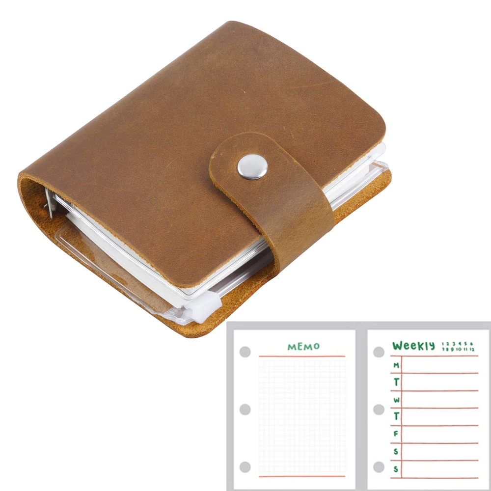 1pc Weekly Memo Note Book Genuine Leather Cover Notepad 120 Sheets Paper Notebook Stationery Office School Supplies