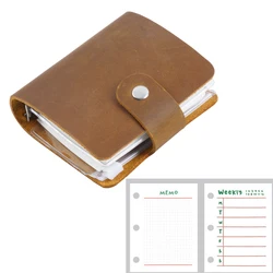 1pc Weekly Memo Note Book Genuine Leather Cover Notepad 120 Sheets Paper Notebook Stationery Office School Supplies