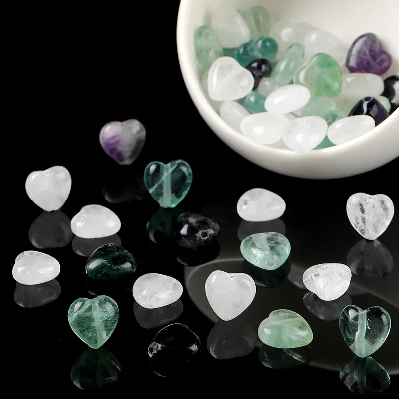 Natural Fluorite Rock Quartz Pink Quartz Heart Beads 10pcs 10x4mm Loose Stone Beads DIY Jewelry Making Supplies Handmade Craft
