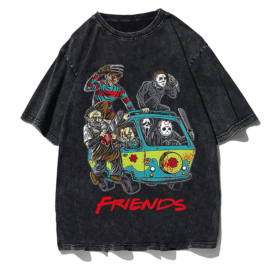 Hip Hop Streetwear T shirt Horror Friends T-Shirt Summer O Neck Casual Men Women Short Sleeve Harajuku Vintage Cotton T shirt