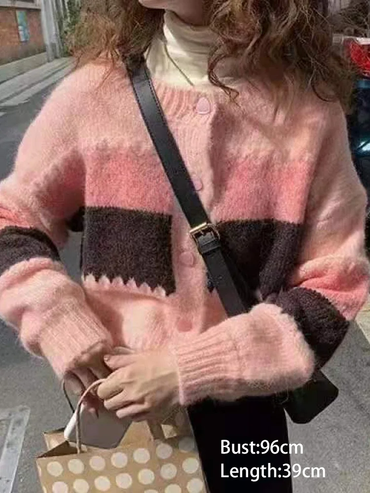 موضة جديدة منقوشة سترة قصيرة سترة المرأة الخريف الشتاء عادية محبوك المرأة سترة معطف مكتب سيدة الملابس الشتوية