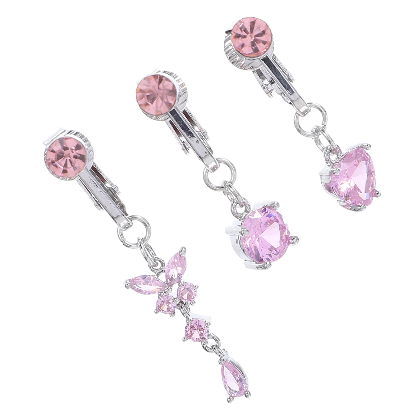 3 قطعة كليب على حلقات السرة وهمية ثقب القلب فراشة زركونيا البطن زر مجوهرات النساء عادية موضة اكسسوارات الحفلات