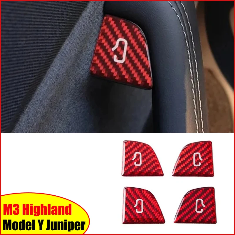 For Tesla Model Y Juniper 2025+ Model 3 Highland 2024 Carbon Fiber Open Door Switch Cover Button Trim Stickers Car Accessories ﻿