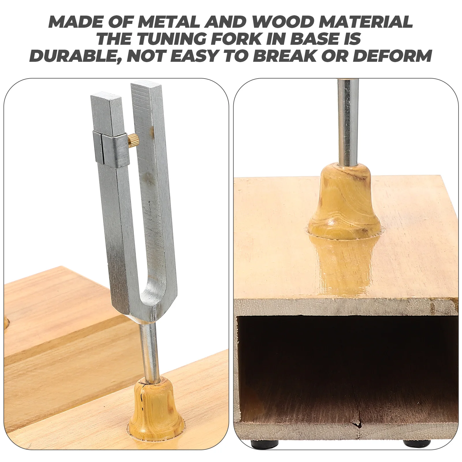 

1 Set Metal Tuning Forks with Hammer and Wooden Base Musical Instrument for Physical Acoustic Experiments