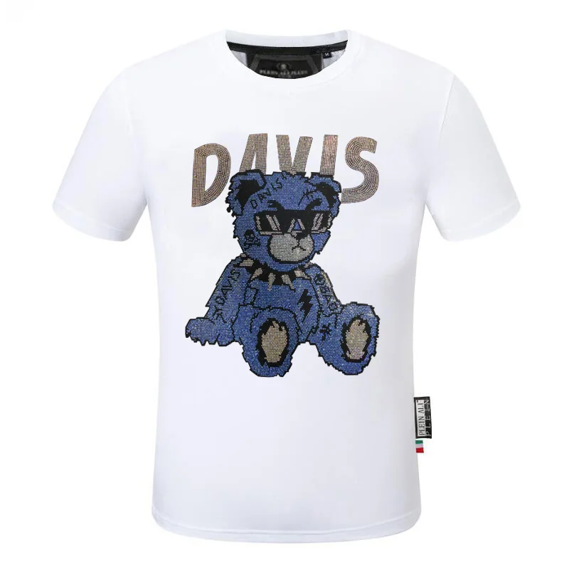 Plein ali brand Top Rhinestones Fashion Round Neck Top Male Top Tee Personality