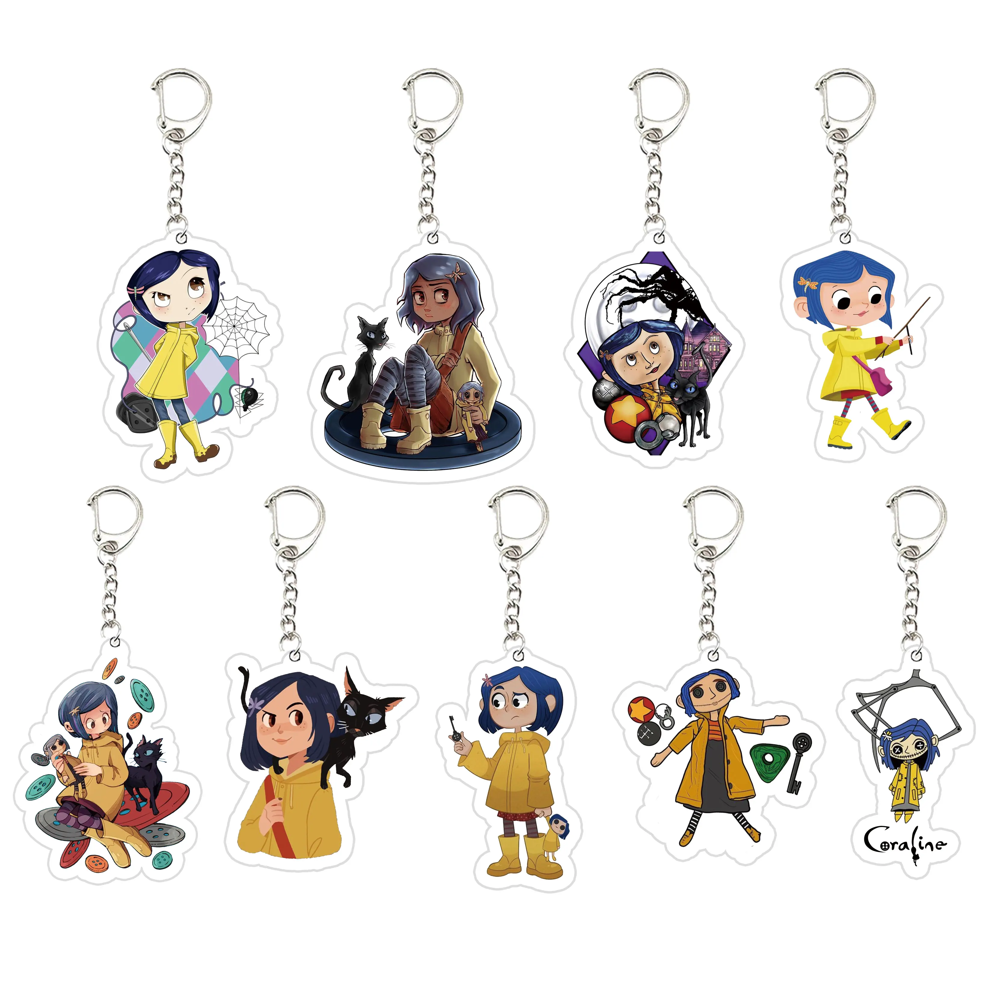 Anime Coraline Key Chain Key Ring Keychain for Accessories Bag Acrylic Pendant Coralines Keyring Chains Jewelry Student Gifts