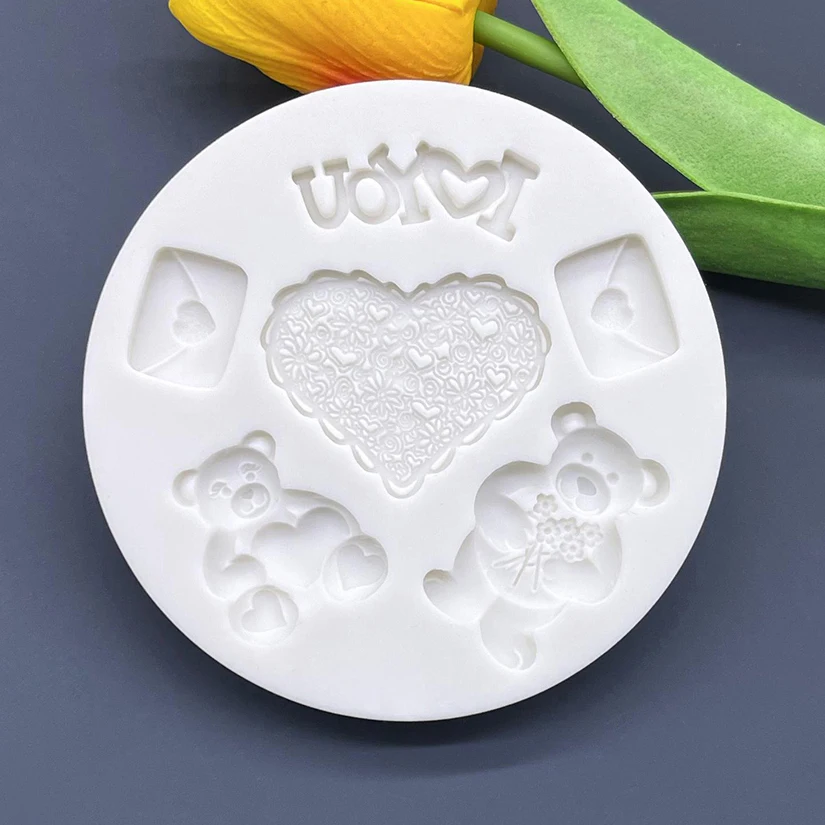 Heart LOVE Bear Hugs Valentine's Day Silicone Mold Fondant Chocolate Sugarcraft Mold Cake Decorating Tools Baking Accessories