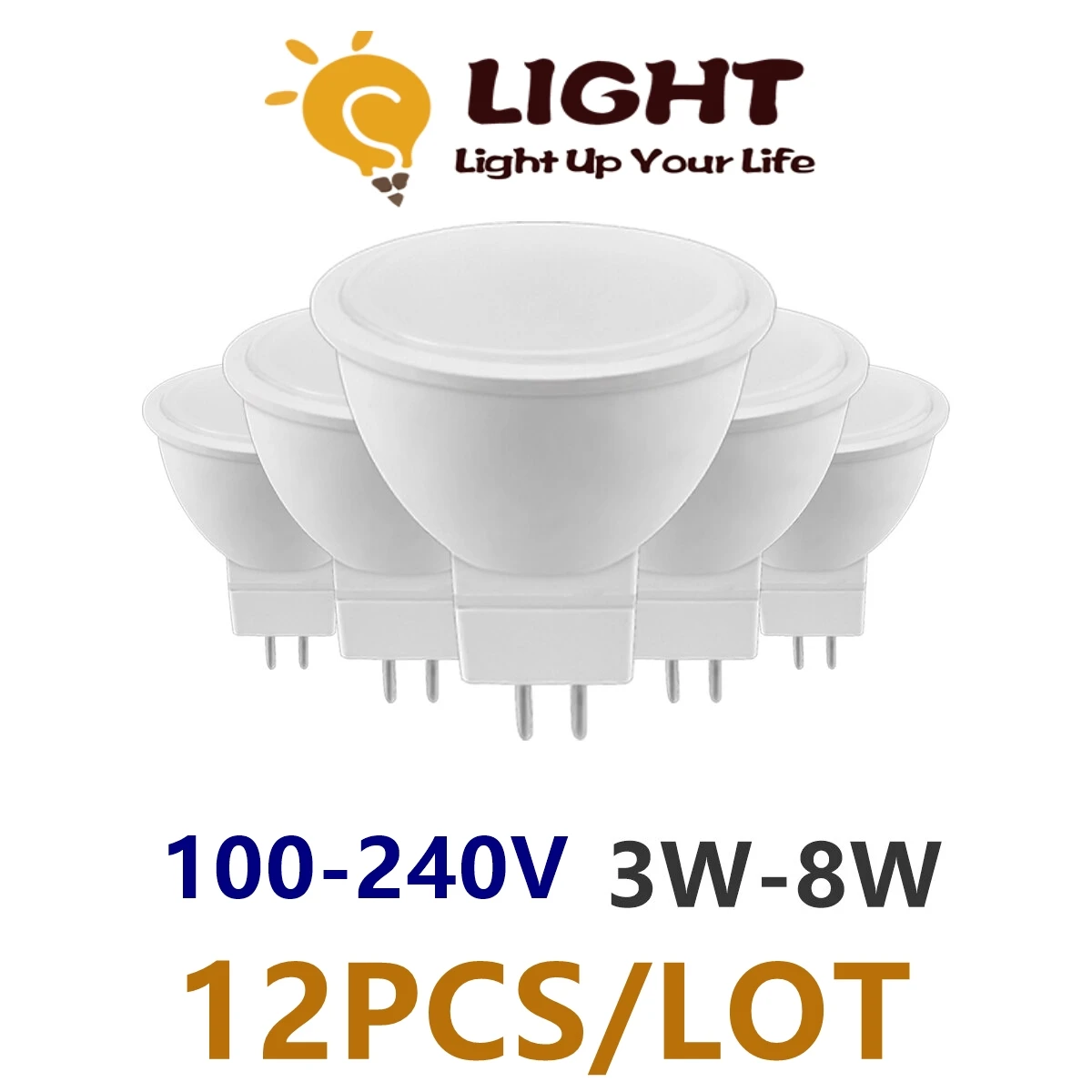 

Factory direct LED spot light 12pcs MR16 100V-240V 3W 5W 6W 7W 8W high bright warm white light replace 50W 100W halogen lamp