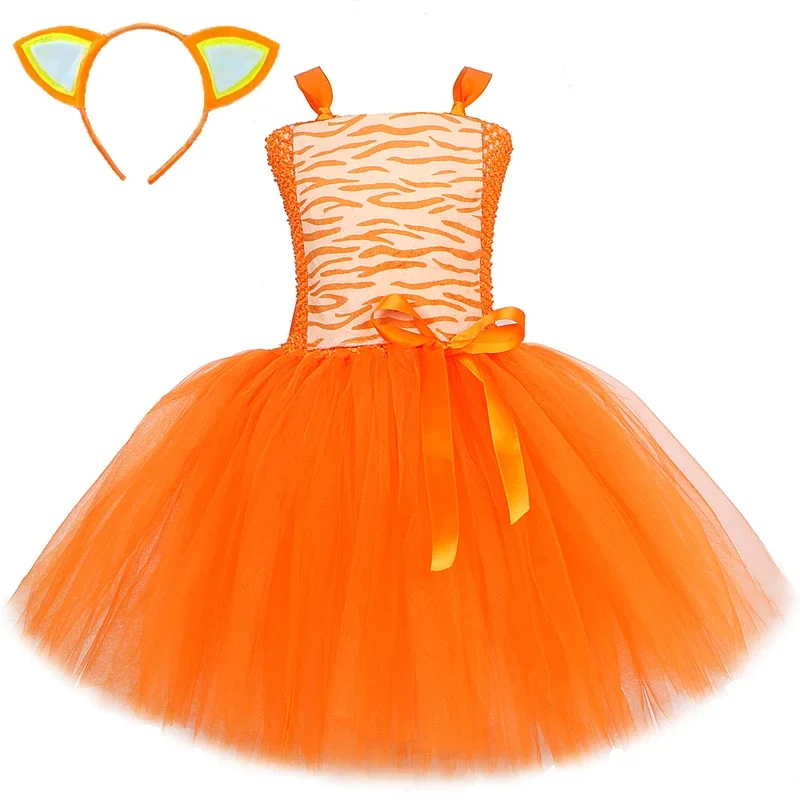 Orange Cat Fox Costumes for Baby Girls Animal Tutu Dress with Ears Bow Kids Carnival Halloween Outfit Children Birthday Clot@0Z*