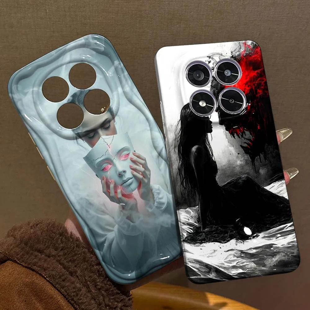 

Creative Anime Women For Redmi Note 15 14 13 12 12S 12T 11 11T 11S 10 10S SE Pro Plus 4G 5G Feilin Wave Oil Shell Cover