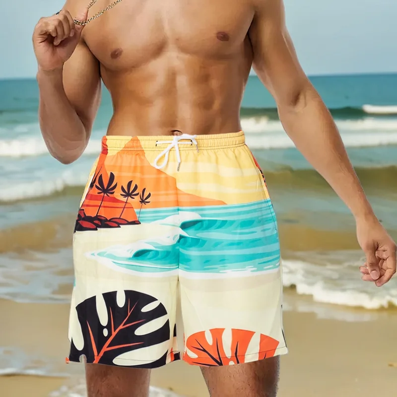 Men's comfortable beach swim shorts, half shorts, charming swimsuit, printed anti awkward swim pants, breathable and refreshing