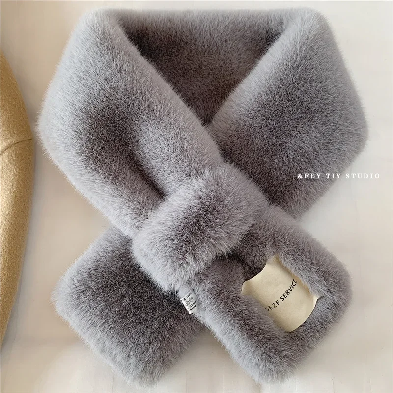 Winter Faux Rabbit Fur Women Scarf Soft Plush Warm Snood Scarfs Solid Color Neck Collar Warmer Stuff Girls Christmas Gift