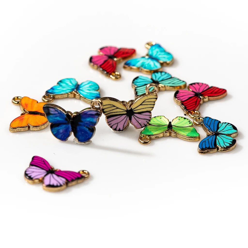 10pcs Rainbow Butterfly Handmade Alloy Beaded Bracelet with Drip Glaze Technique DIY Jewelry Making, Fashion Accessory Z688 