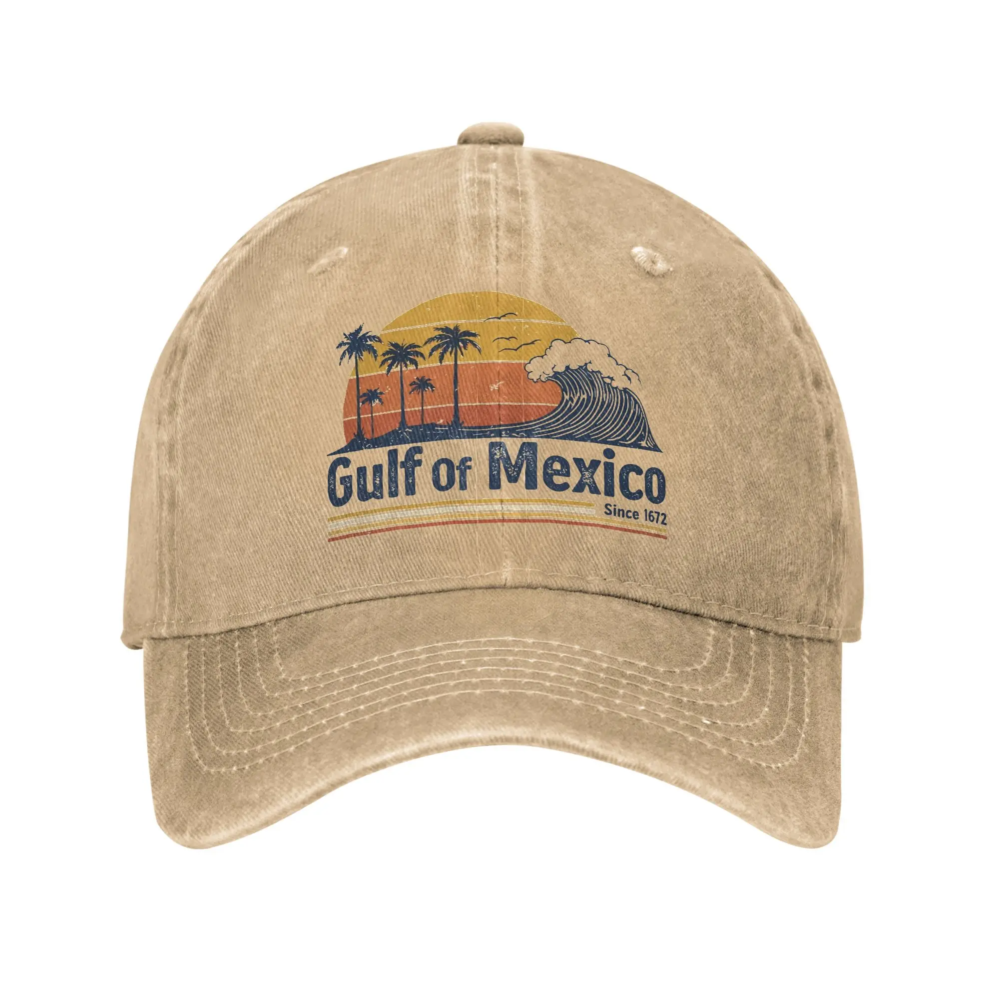 Classic Gulf of Mexico Usa Retro Baseball Cap for Men Women Denim Washed Headwear Outdoor Activities Adjustable Fit Caps Hat