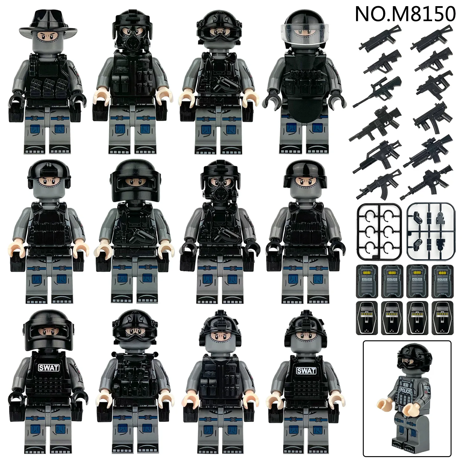 

SWAT Building Set: 12 Minifigures with 55+ Pieces for Tactical Role-Play - Detailed Military Toy with Realistic Gear for