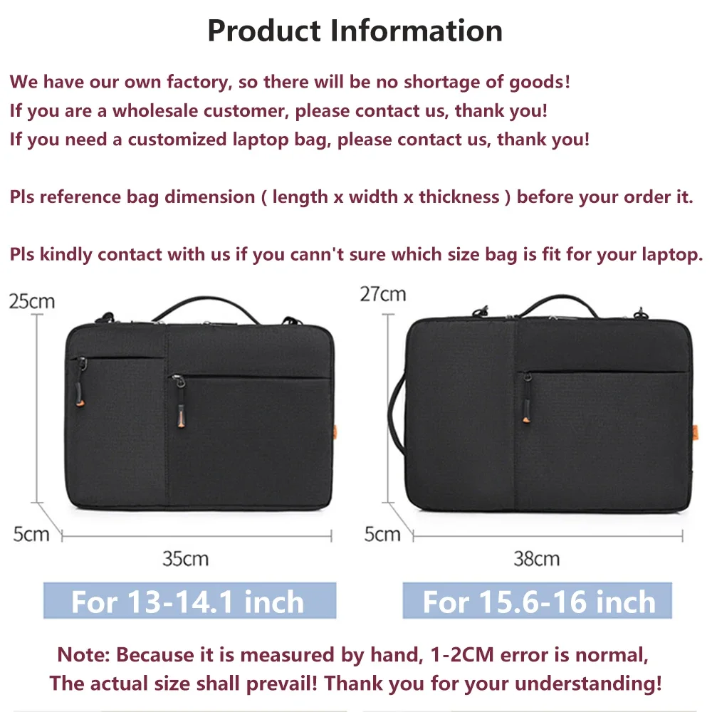 Laptop Sleeve Bag 13.3 14 15.6 Inch Notebook Bag for Macbook Air Pro 13 16 Case Xiaomi Shoulder Handbag New Waterproof Briefcase