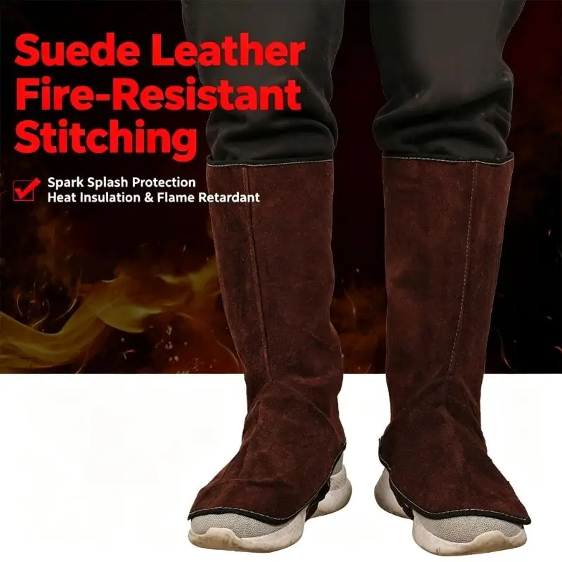 31BA Leather Welding Gaiters for Welders, Over Shoe Lower Leg Covers for Metal Cutting, Grinding, and Daily Shop Use