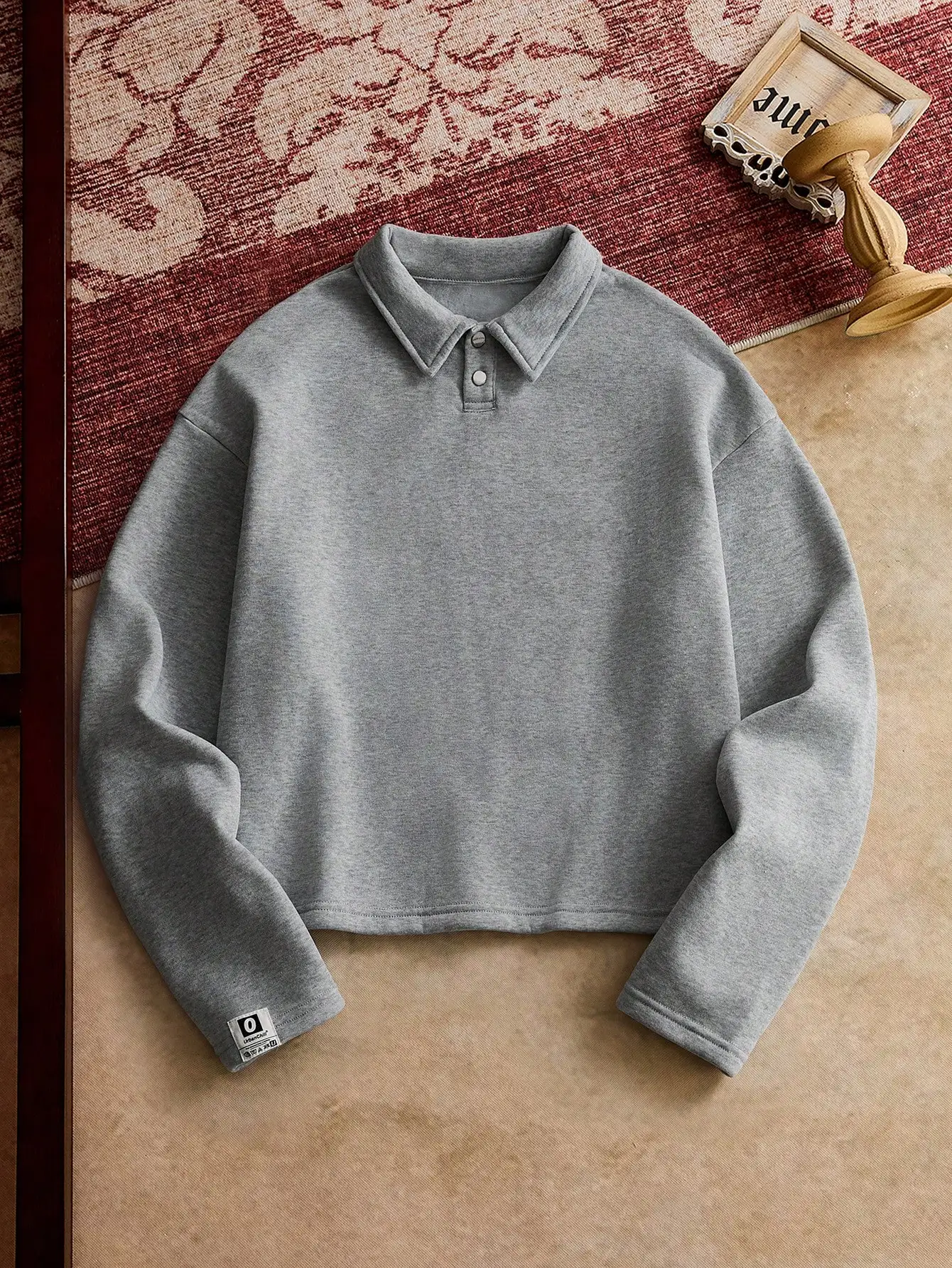 

Серая вязаная рубашка-поло с длинным рукавом и частичной планкой на пуговицах для мужчин, повседневная осенняя одежда