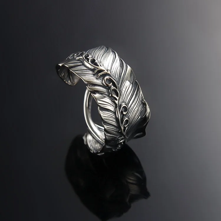 

K-styletrendy flower vine feather ring s925 sterling silver single male ring women stylishcasual silver jewelry