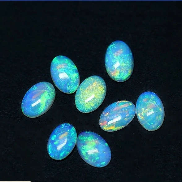 

Natural Australian Opal Strong Fire Color Opal Egg-shaped Flat Bottom Plain Surface Opal Jewelry Inlaid with Loose Stone
