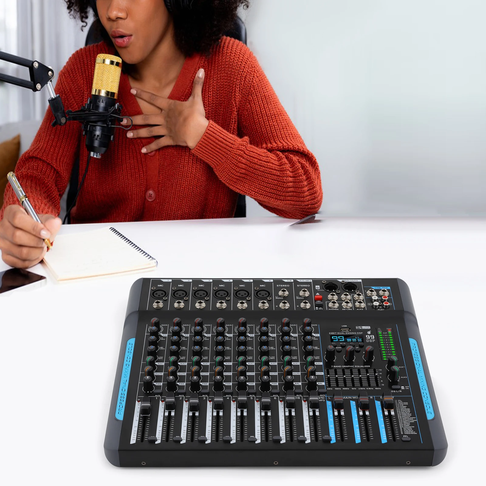 Consola de Sonido Profesional de 10 Canales | Mezcladora de Audio Estéreo con Interfaz USB para Estudio en Casa y Producción de DJ