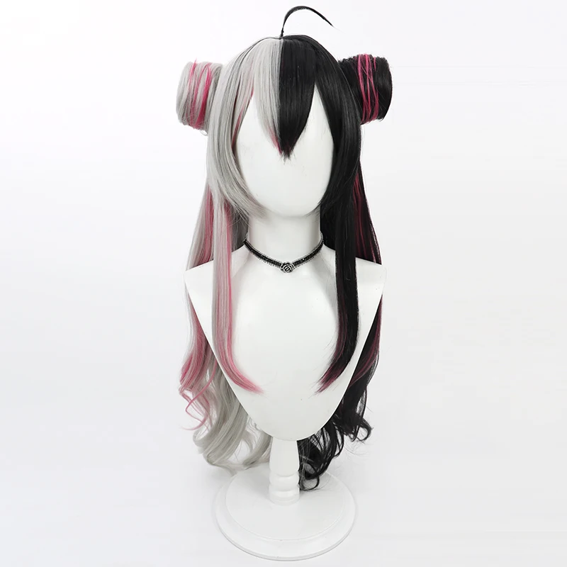 Rena Yorumi Cosplay Wig Vtuber Gray Black Pink Mixed Long Heat Resistant Synthetic Hair Halloween Role Play Party + Wig Cap