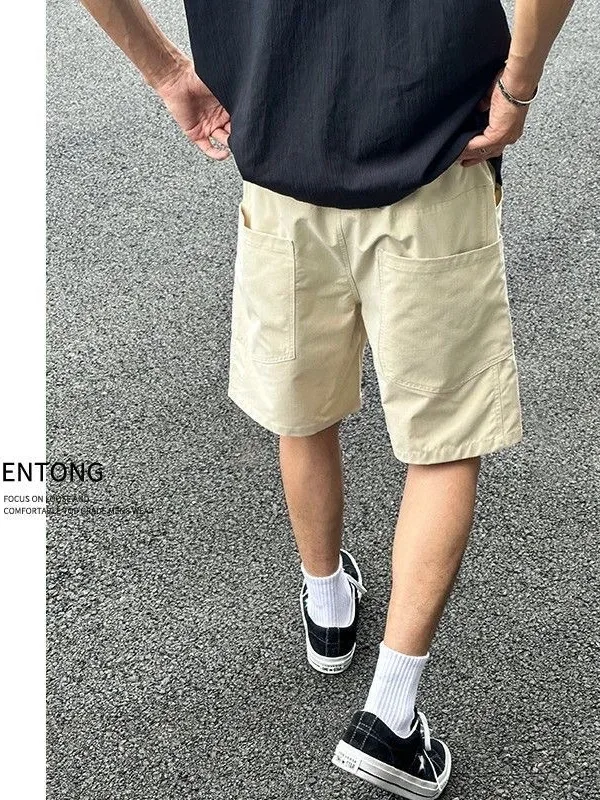 

2026 New American Trendy Brand Men's Casual Summer Quick Dry Loose Workwear Shorts with Big Pockets Five-Quarter Pants