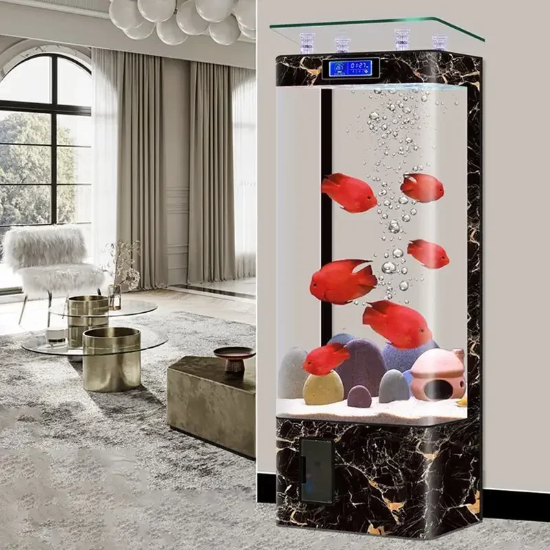 

Квадратный вертикальный аквариум для рыбок малого и среднего размера из ультрапрозрачного стекла, не требующий ухода и без подмены воды.