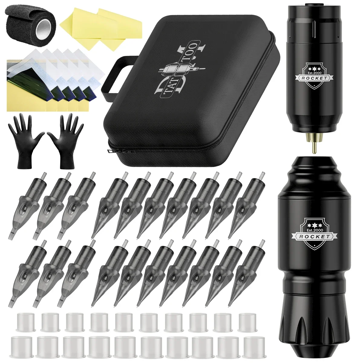 Bezprzewodowy zestaw do tatuażu DM Kompletny zestaw do tatuażu Mini Rocket Machine Battery Case Needle Power Ink Rotary Tattoo Pen Permanent Makeup Tattoo Kit