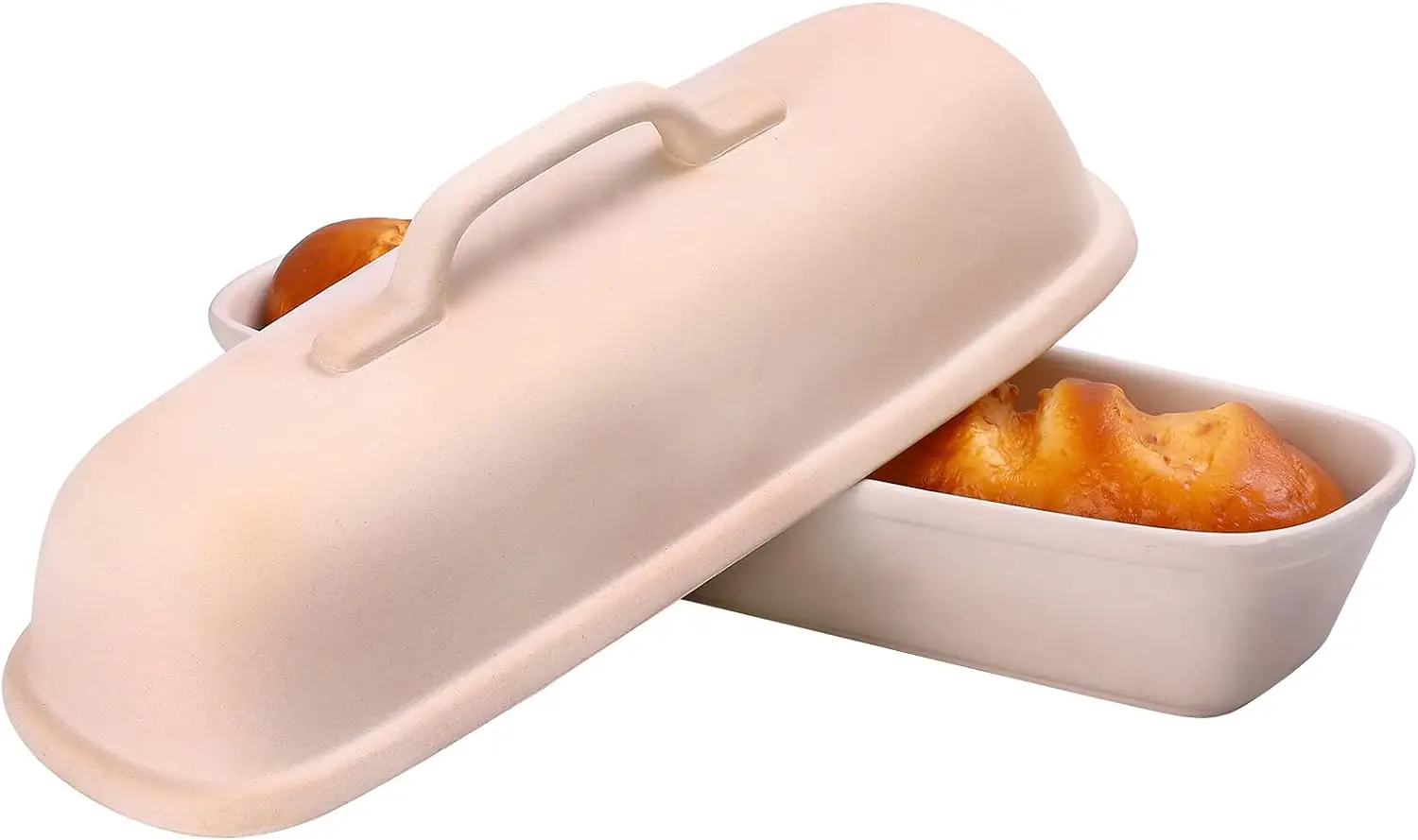 

Unglazed Stoneware Covered Baker, Square Bread Baking Pan for Italian Bread with Crispy Crust (15.3x5.9x7 in)