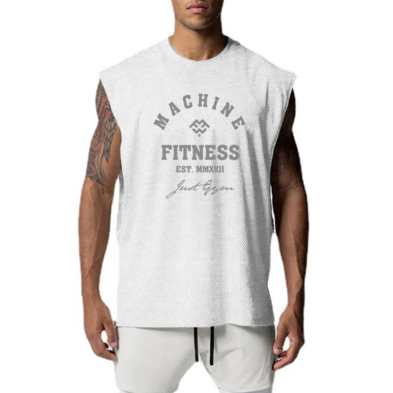 

Gym Bodybuilding Fitness Muscle Tank Tops Mens Loose Casual Quick Dry Cool Clothing Summer Mesh Breathable Sleeveless T-shirts
