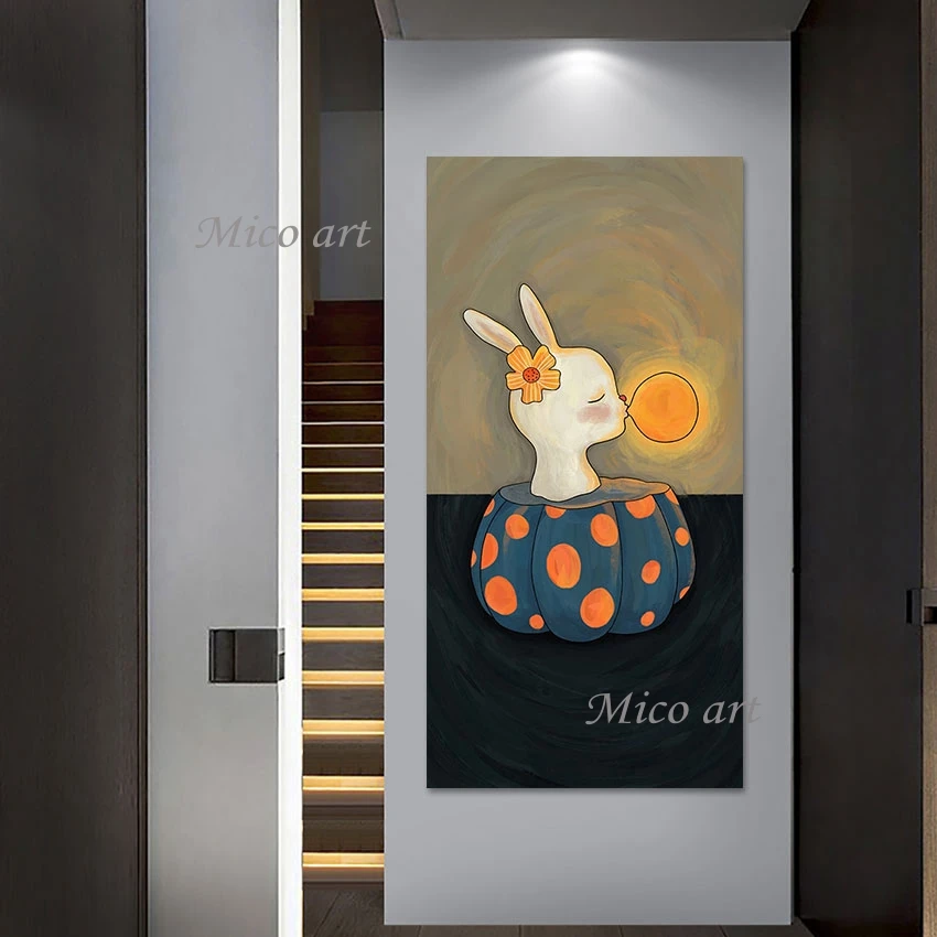 

Modern Canvas Art Wall Poster 3d Abstract Oil Paintings Of Rabbits Mooncake Cartoon Pictures Unframed Home Decoration Pieces