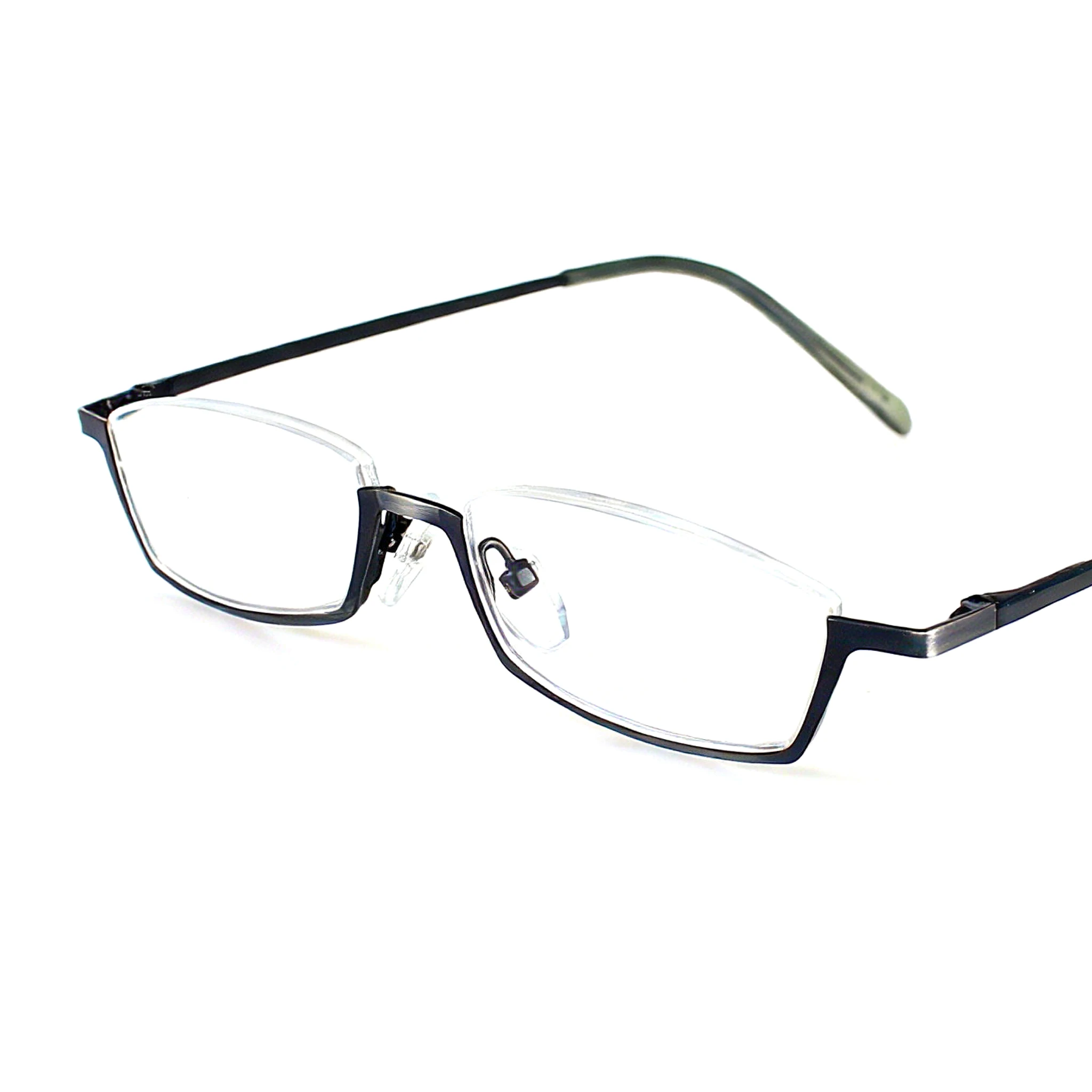 Reading Glasses for Men Square Alloy Prescription Glasses Half Frame Legs Can Expand Wire Drawing Process Gray