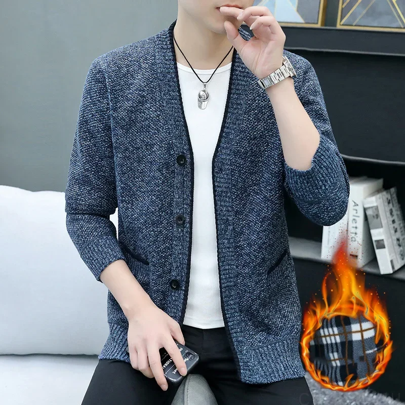 

Autumn Winter Single Breasted Jackets for Men V-neck Knit Jackets Man Vintage Casual Midlife Clothing