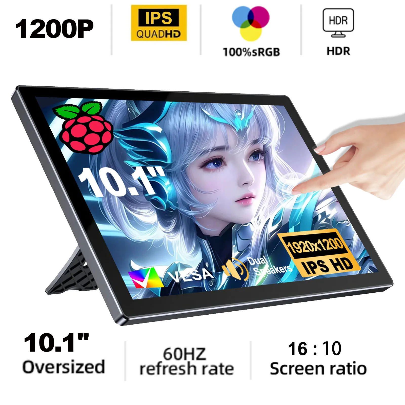 HOWENS 10.1' Raspberry Pi Monitor Draagbare Monitor IPS PS5 XBOX 1920X1200P Gaming IPS Scherm voor Laptop Dubbele Type C HDMI Computer Schermvergroting