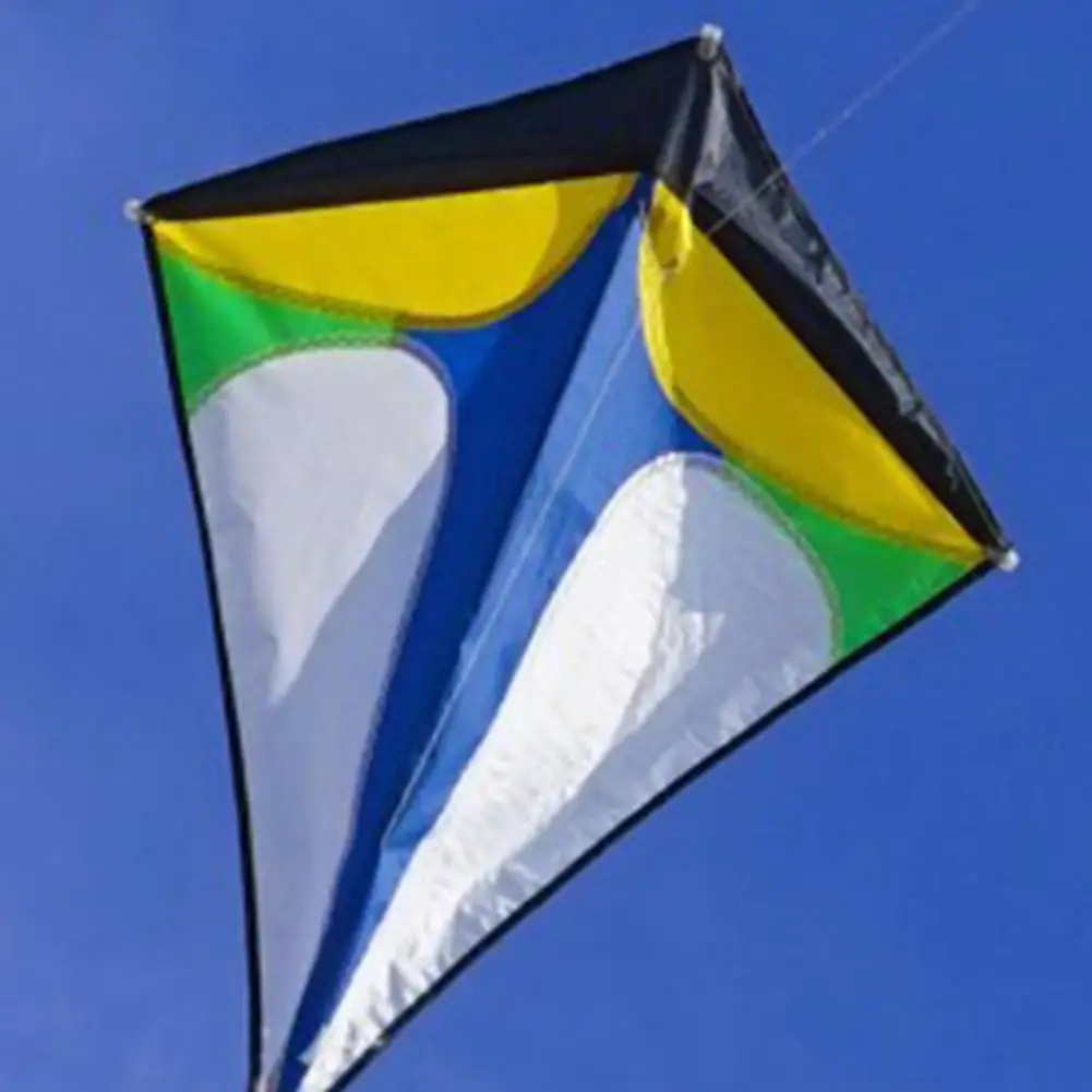 Cometa en forma de diamante con cola larga, cometa de diamante de una sola línea de seguridad, pipas coloridas para deportes al aire libre con mango para niños