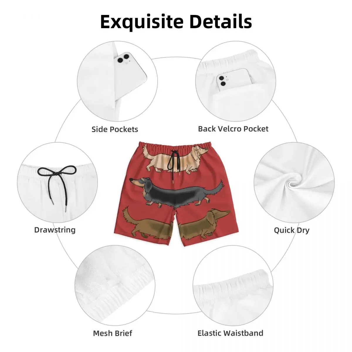 Kawaii Dachshund Dogs Print Men Swim Trunks Quick Dry Beachwear Beach Board Shorts Wiener Sausage Dog Boardshorts