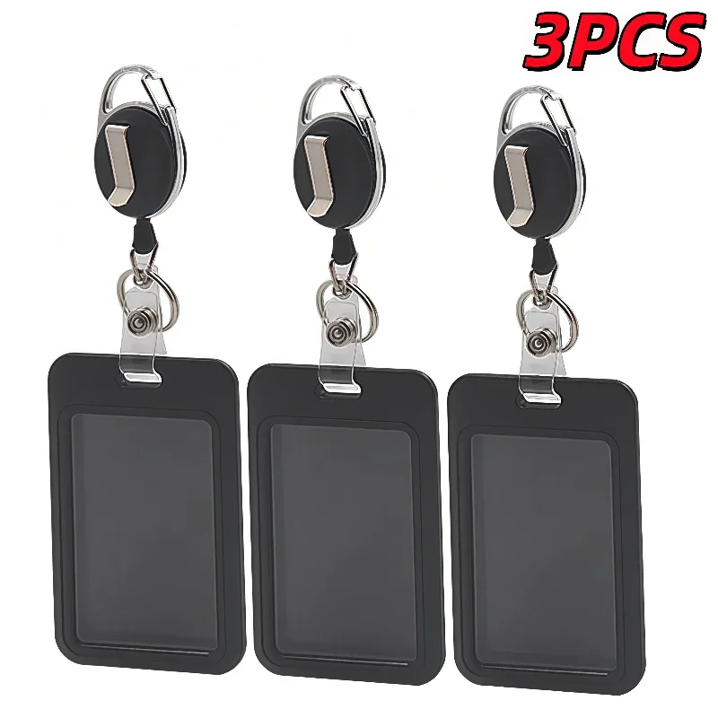 1/3PCS Retractable Black ID Badge Card Holder High‑End Work Staff Card Student Meal Card Holder Office School Supplies