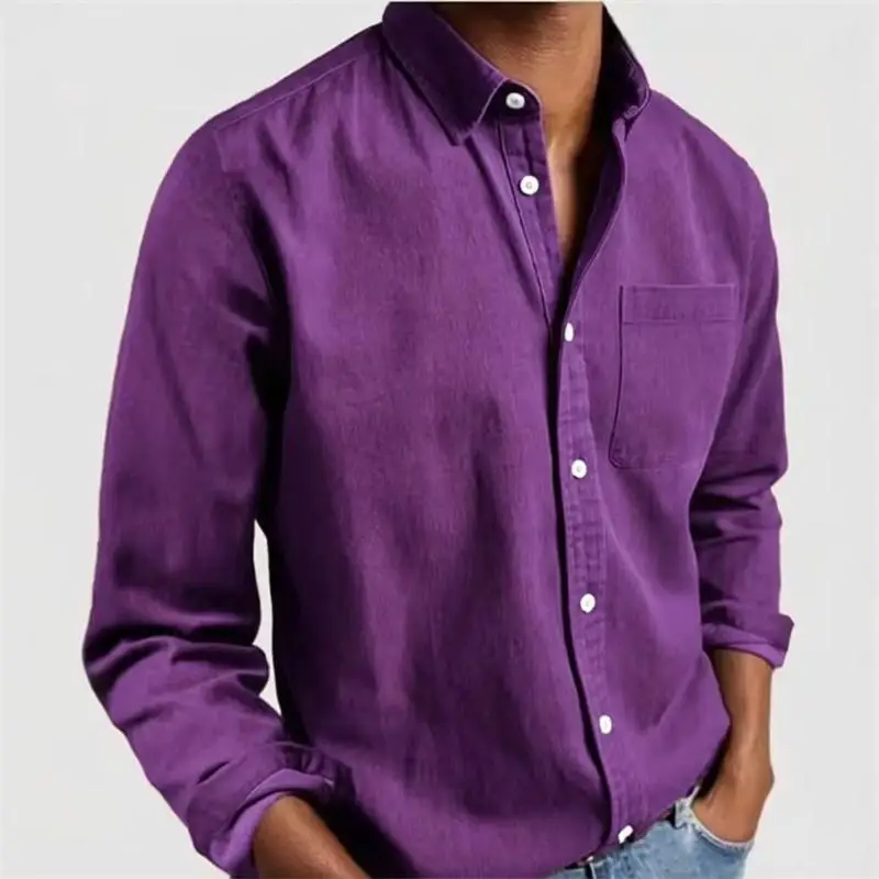 

Solid color men's long sleeved shirt, casual and comfortable, fashionable and trendy, street outdoor, soft fabric