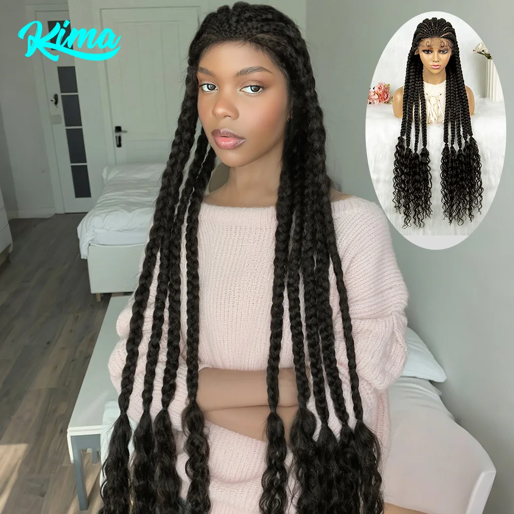 

KIMA 38 дюймов синтетические плетеные полные парики шнурка Cornrow плетеные парики с вьющимися волосами плетение волос парики для чернокожих женщин
