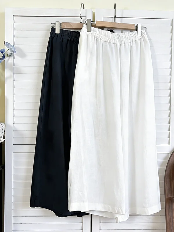 

Summer 2026 Loose Hanflax Wide Leg Pants Elastic Waist Casual Trousers plus Size Women's Skirt Versatile Nine Point Casual Pants