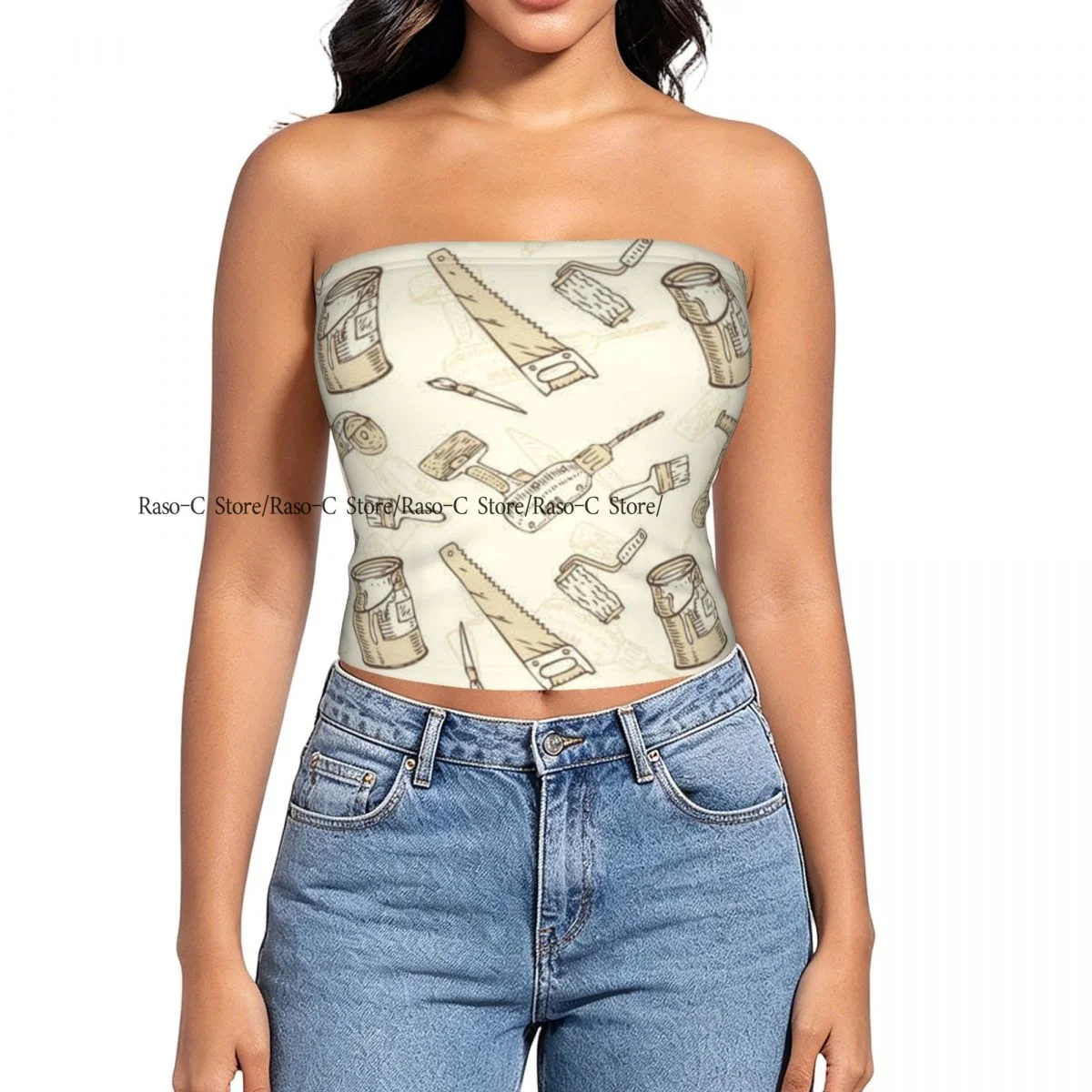 Women Shirt Summer Strapless Backless Tops Paintbrushes Roller Brushes Cans And Tools Sleeveless Vest