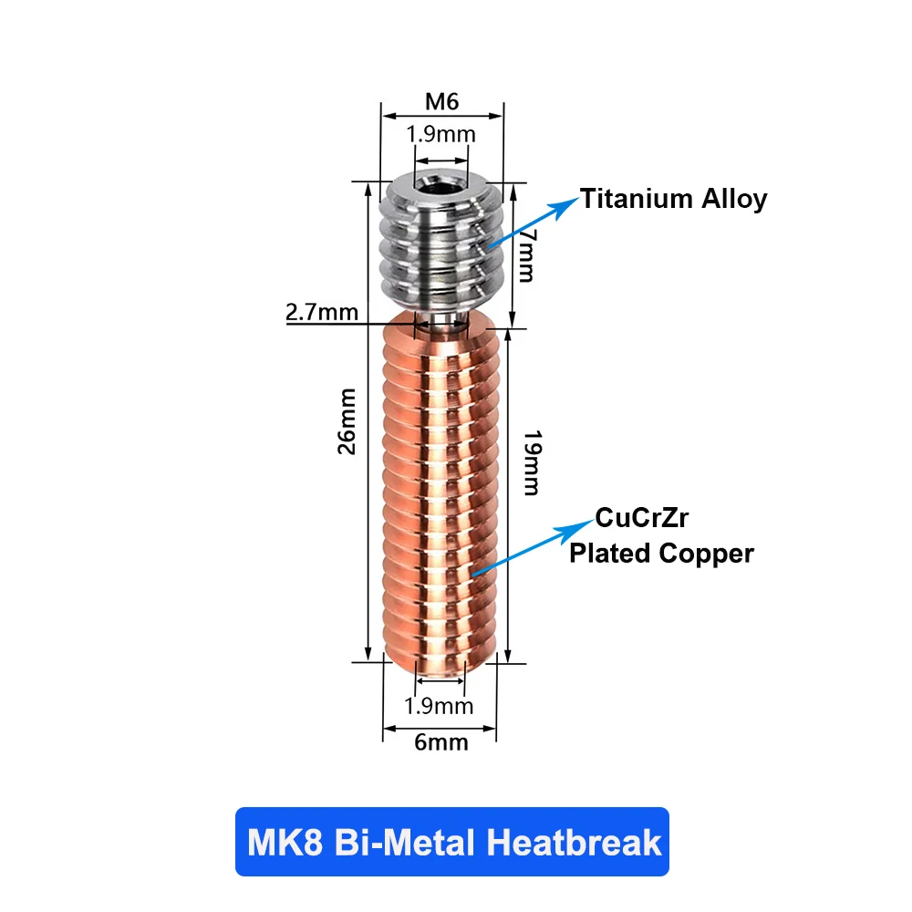 High Quality E3D V6 Throat V5 3D Printer Parts CR10 Bi-metal Heatbreak Copper Plated MK8 Throats For Ender 3 S1/Pro CR10S CR6 SE view 4