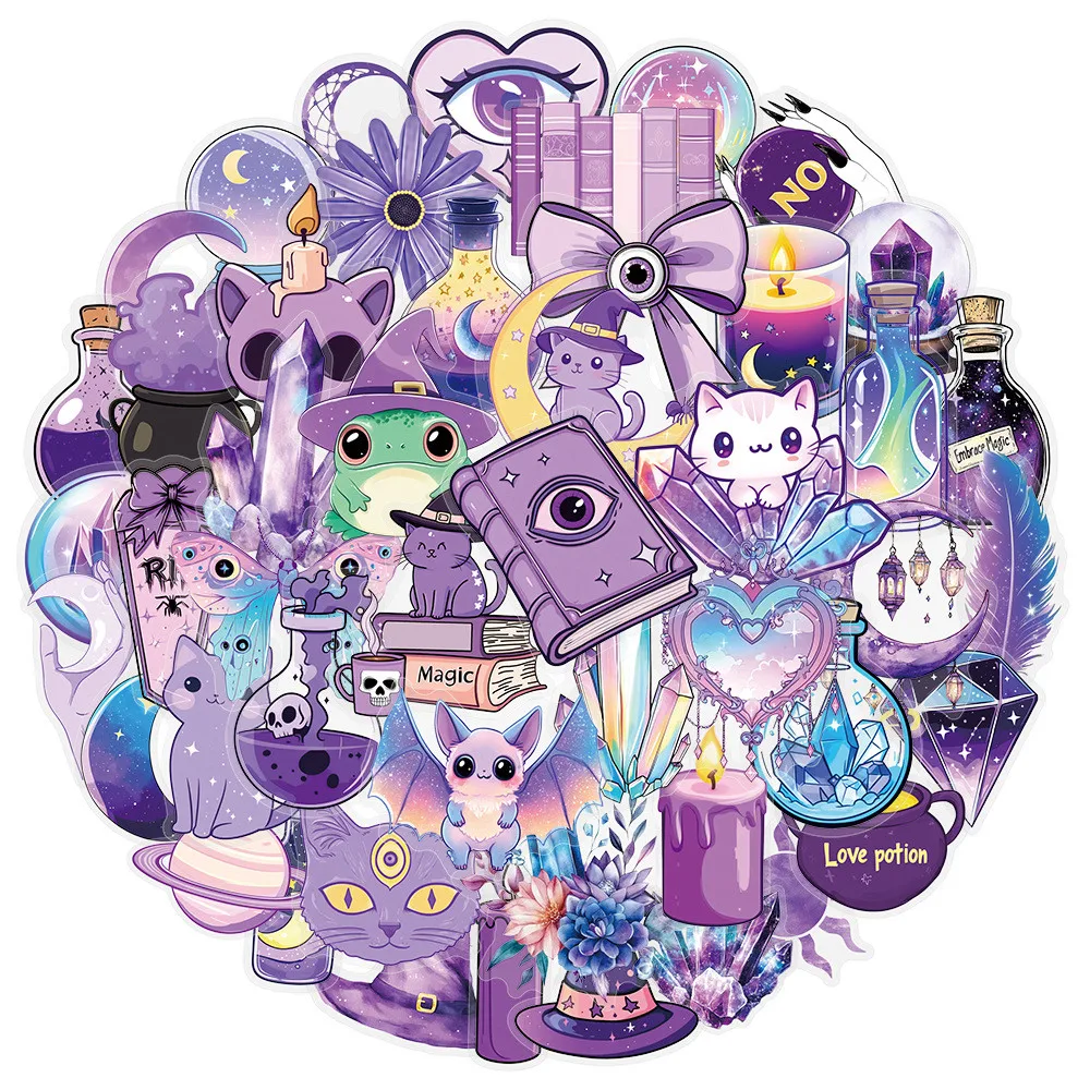 50 قطعة من ملصقات الساحرة القوطية الشفافة بالليزر - شارات إبداعية للأجهزة اللوحية والهواتف وسجل القصاصات الشخصية (متجر عوالم الرسوم المتحركة)